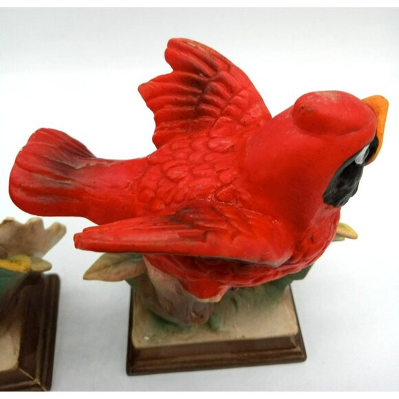 Bird Figurines Cardinals Hand Painted Ceramic Perched Flower Vintage Pair 4.25" - Picture 8 of 15